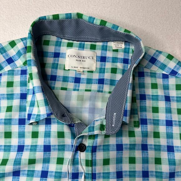 Construct Men's Blue Gingham Button Up Shirt Size L Slim Fitl‎ Beach - Picture 8 of 9